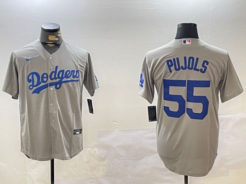 Men Los Angeles Dodgers #55 Pujols Grey Game 2024 Nike MLB Jersey style 1